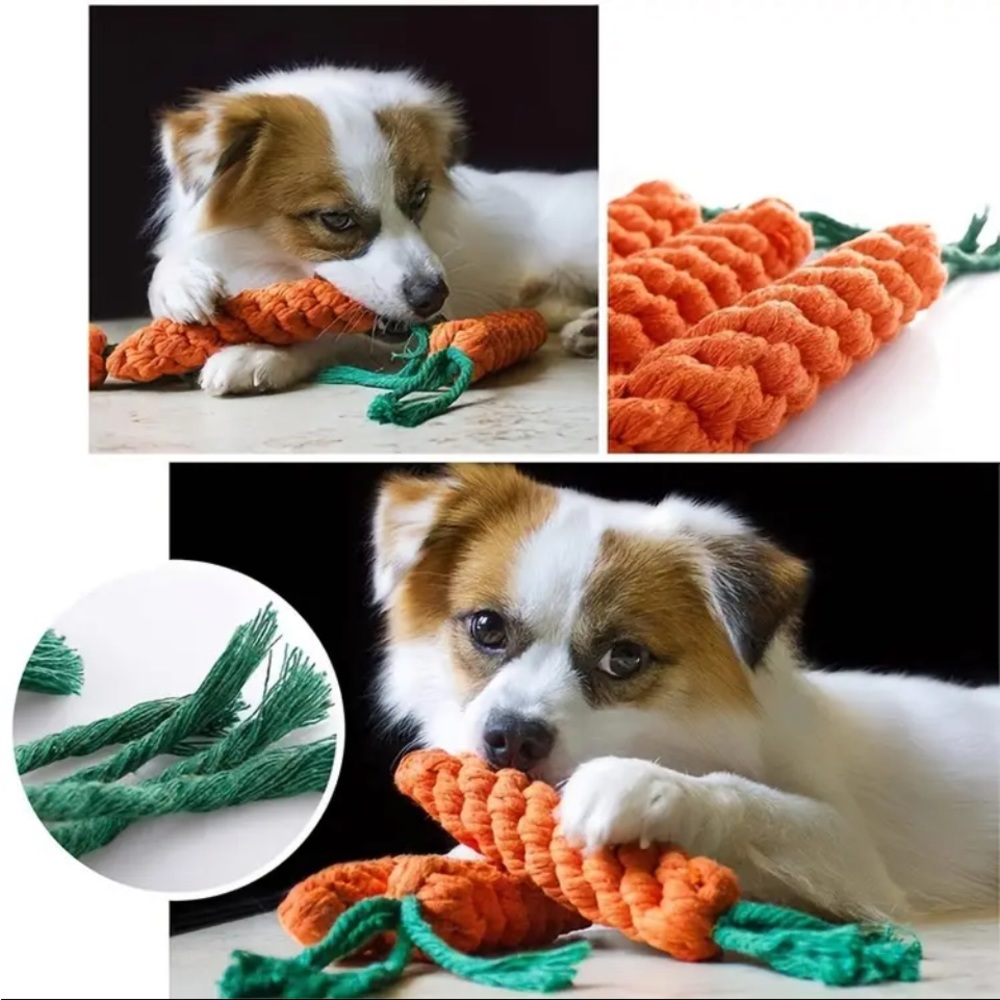 3 Pc  Carrot Design Pet Chew Durable  Dog Braided Knot Rope Toy
